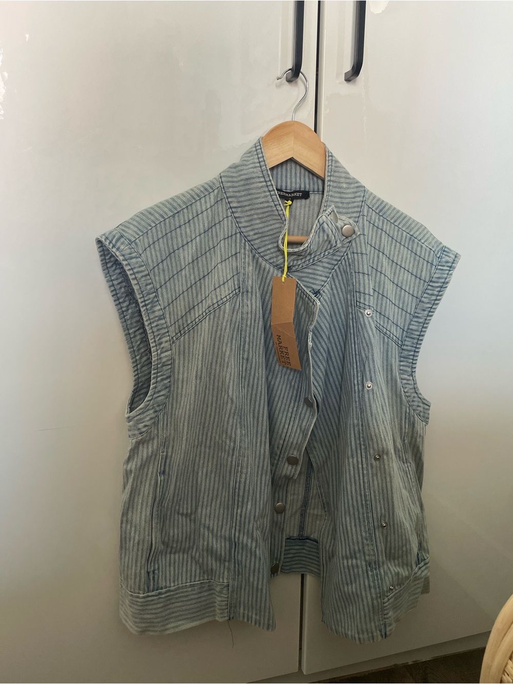 Light Blue Striped Sleeveless Shirt Vest - Unbranded